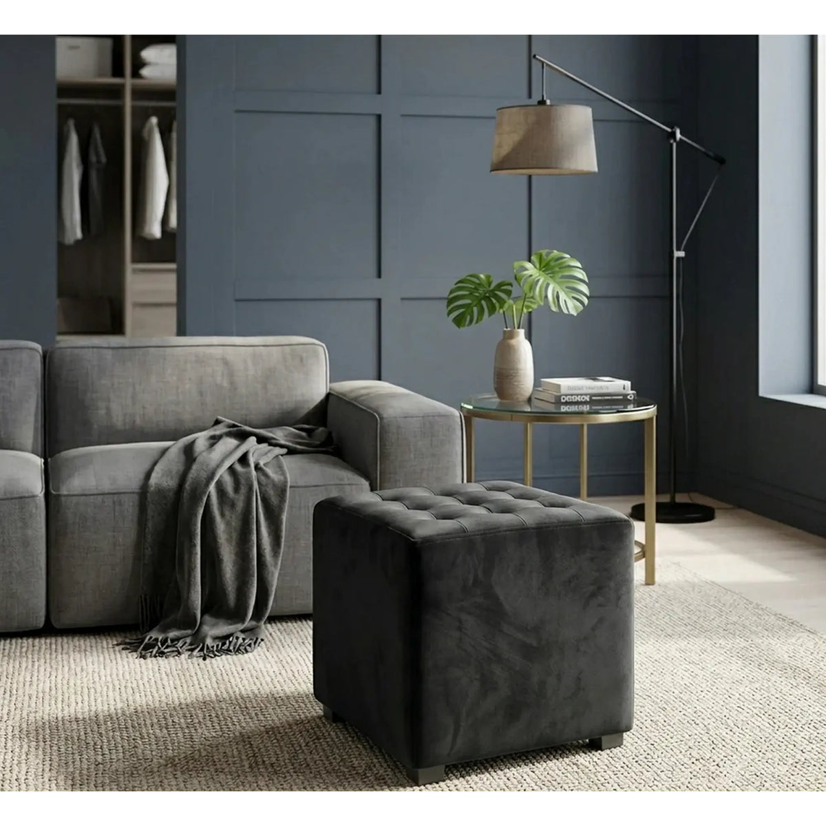 Taburet LORI, stofa catifelata negru - Bluvel 19, 39x39x34 cm