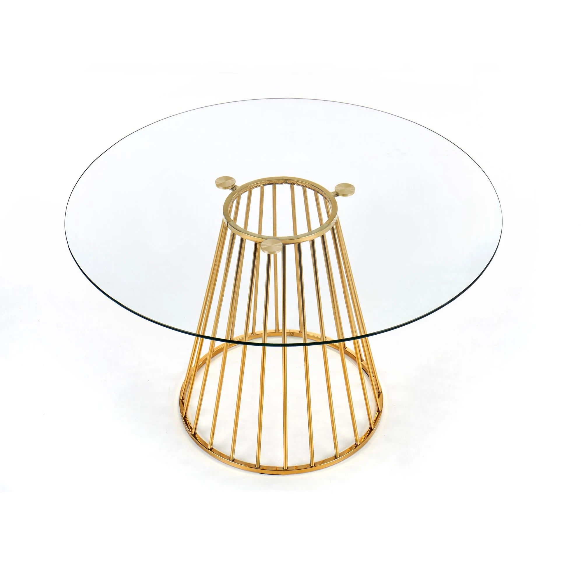 Masa sticla rotunda bucatarie LIVERPOOL, transparent/auriu, 120x120x75 cm
