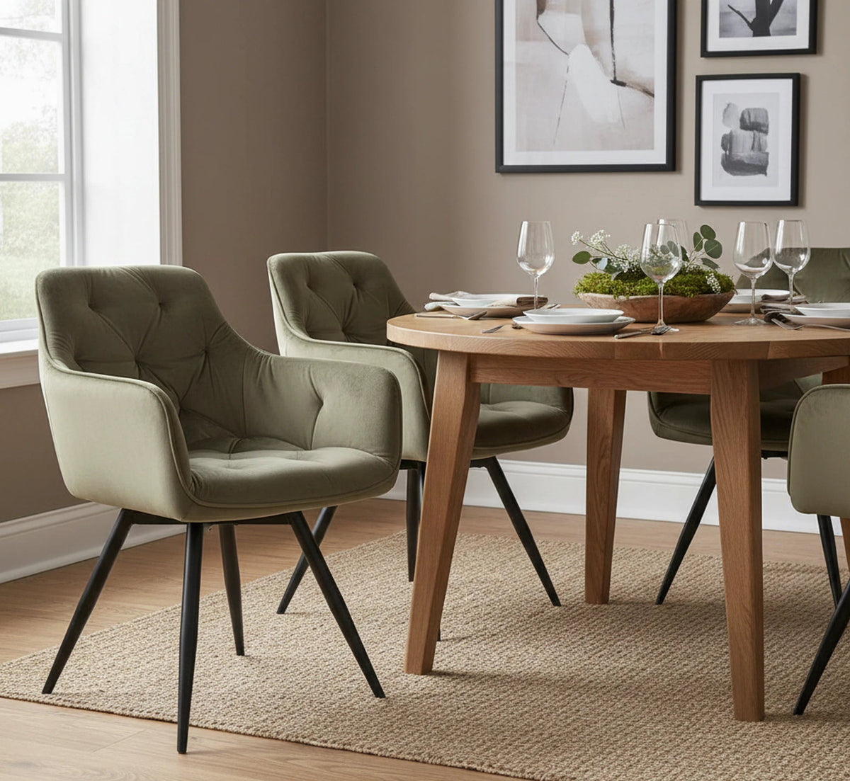 Scaun MANGO, verde maslin/negru, stofa catifelata/metal, 57x45x83 cm