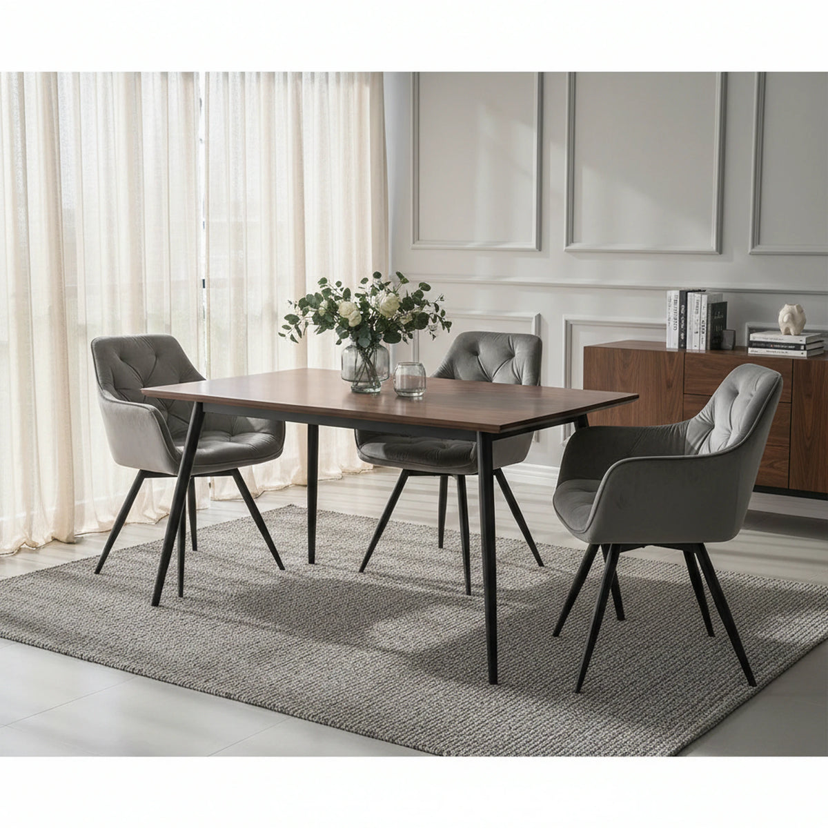 Scaun MANGO, gri/negru, stofa catifelata/metal, 57x45x83 cm