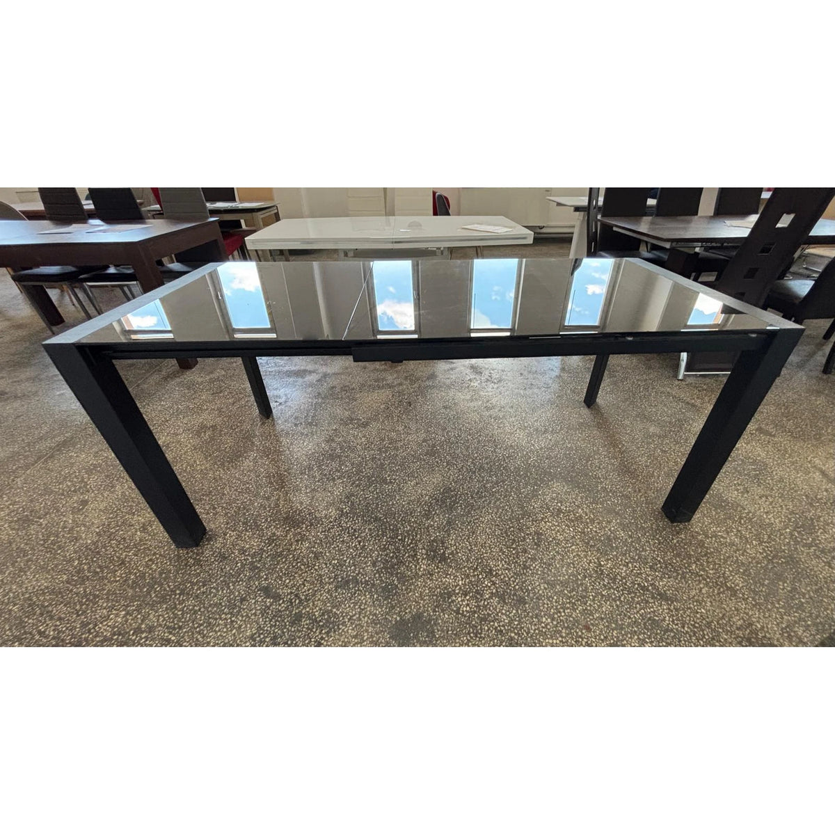 PRODUS RESIGILAT - Masa extensibila mica NEW YORK, negru, sticla/metal, 122/182x80x76 cm