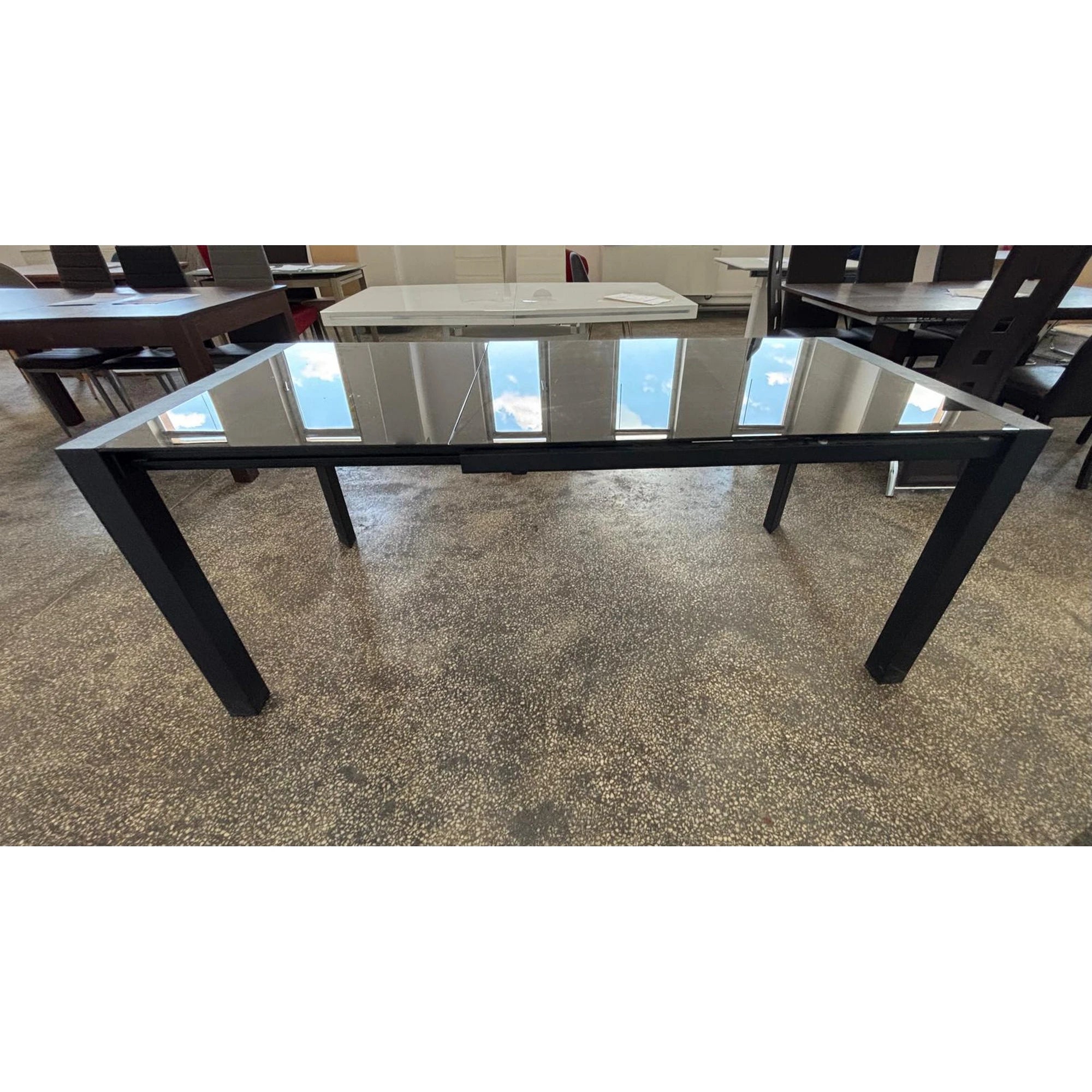 PRODUS RESIGILAT - Masa extensibila mica NEW YORK, negru, sticla/metal, 122/182x80x76 cm
