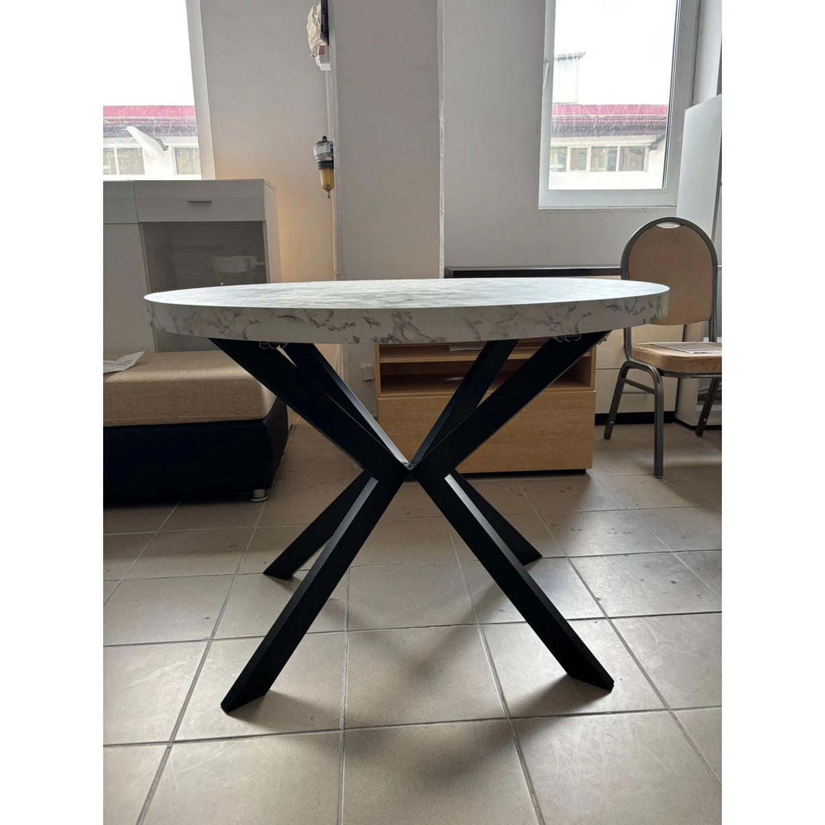 PRODUS RESIGILAT - Masa extensibila mare PERONI, alb/negru, PAL furniruit /otel, 100/250x100x75 cm