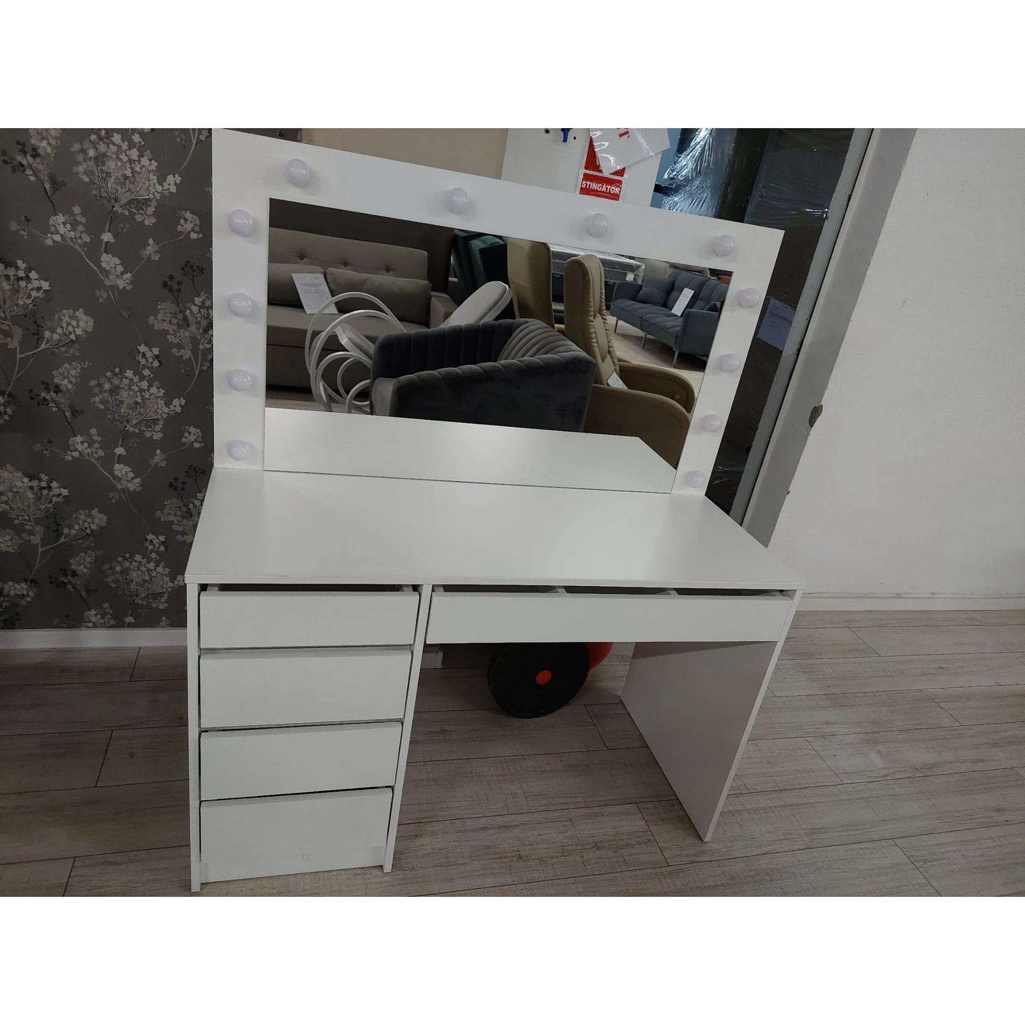 PRODUS RESIGILAT - Masa de toaleta cu oglinda cu leduri HOLLYWOOD XL, alb, PAL furniruit, 120x55x140 cm