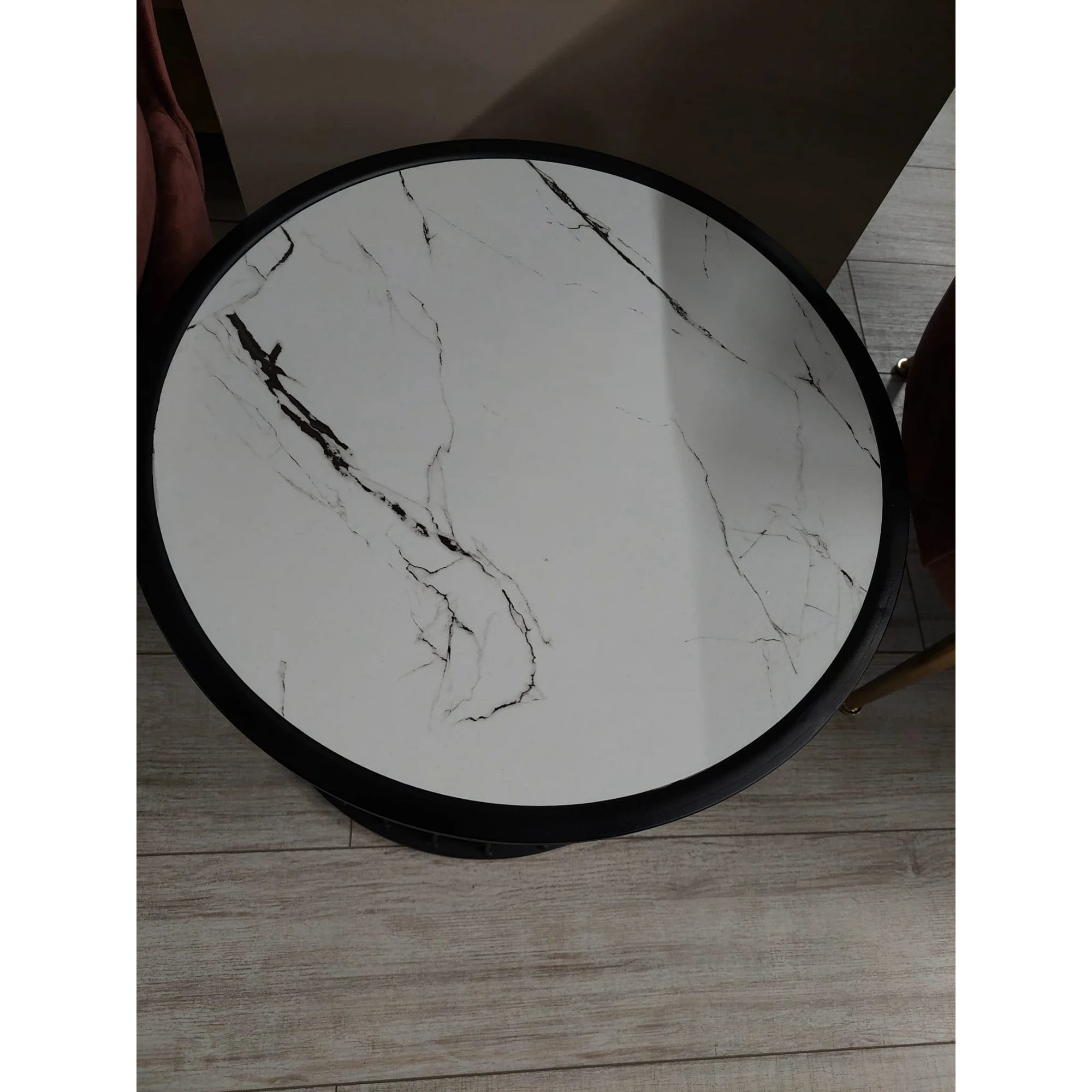 PRODUS RESIGILAT - Masuta cafea KIM, alb cu efect de marmura/negru, 50x50x40 cm