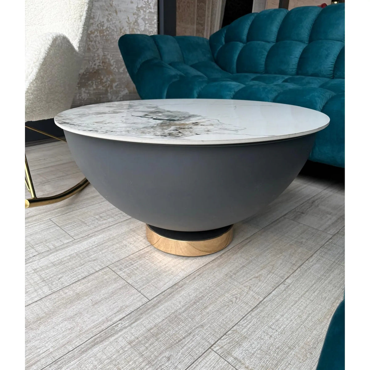 PRODUS RESIGILAT - Masuta cafea CECILIA, alb/gri/auriu, ceramica/otel, 73x73x37 cm