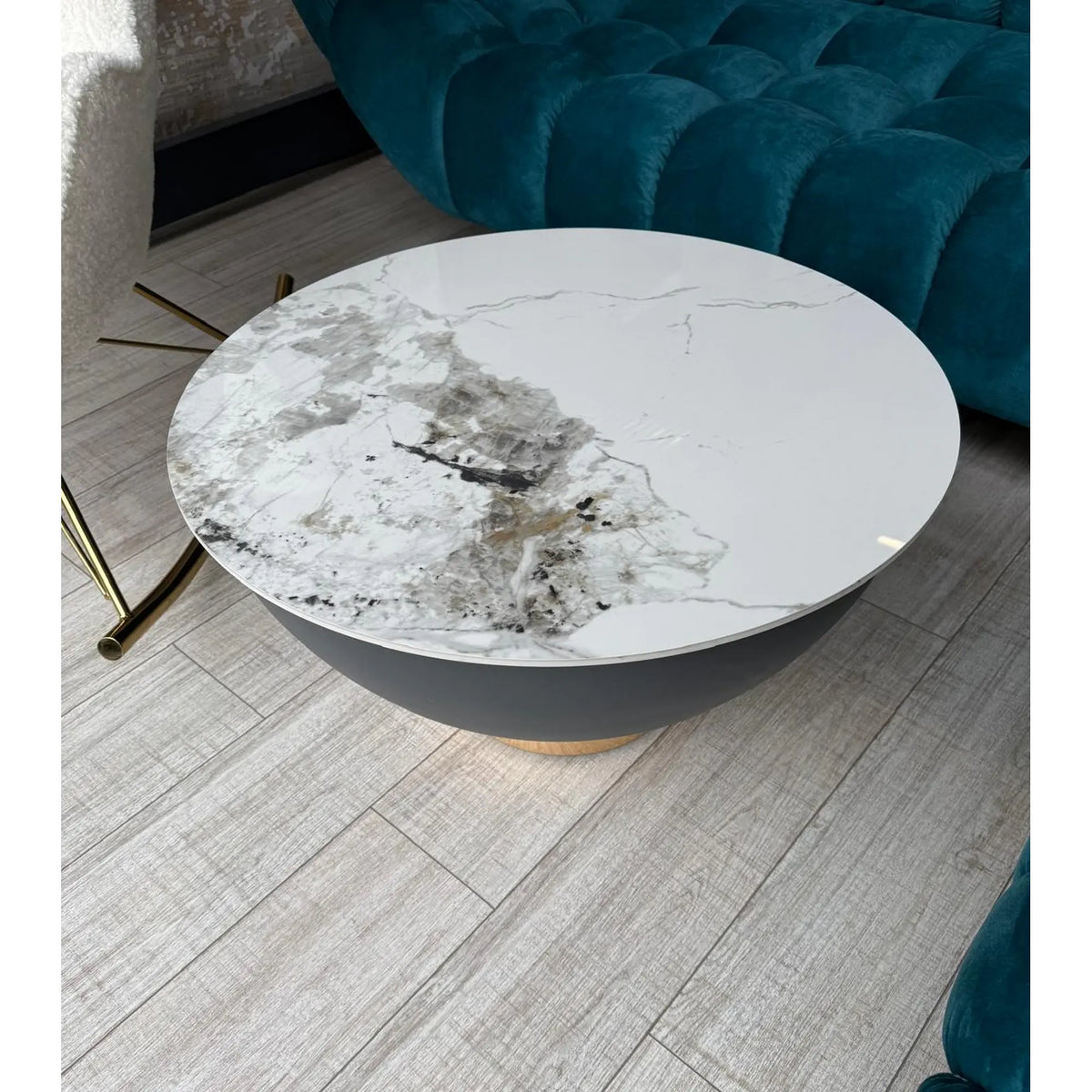 PRODUS RESIGILAT - Masuta cafea CECILIA, alb/gri/auriu, ceramica/otel, 73x73x37 cm