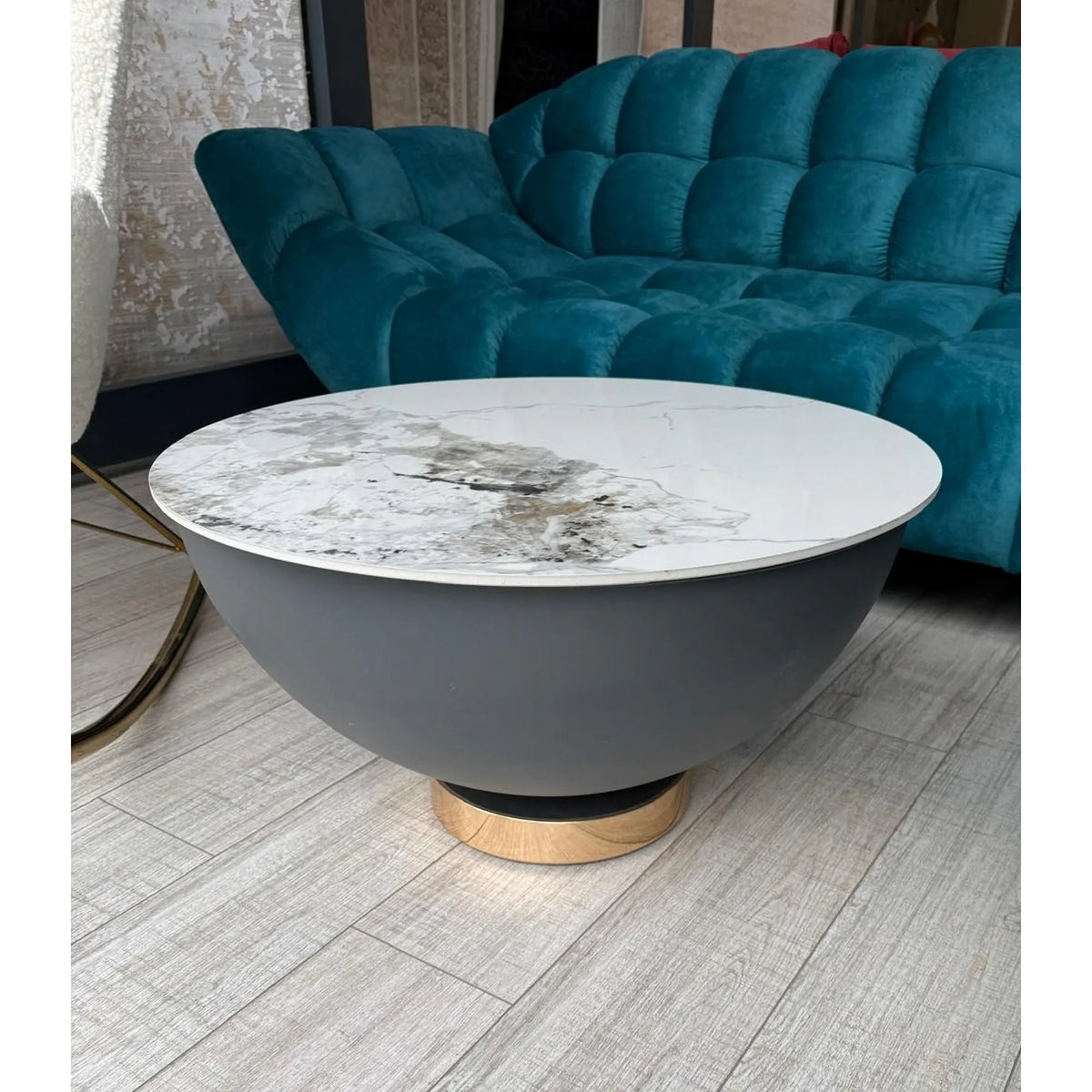 PRODUS RESIGILAT - Masuta cafea CECILIA, alb/gri/auriu, ceramica/otel, 73x73x37 cm