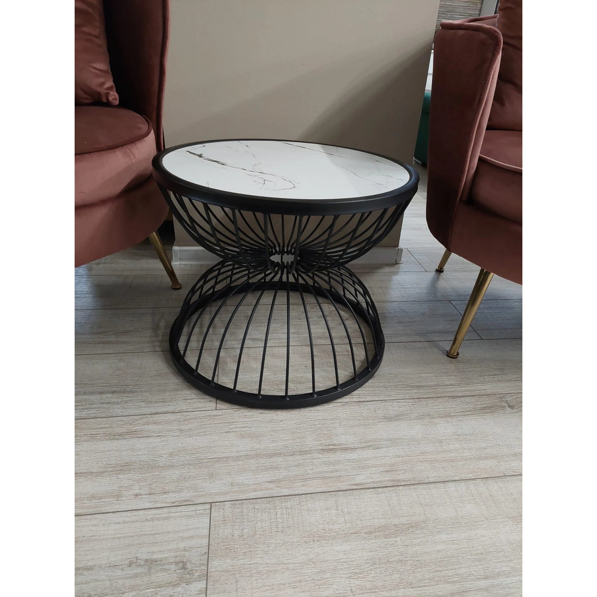 PRODUS RESIGILAT - Masuta cafea KIM, alb cu efect de marmura/negru, 50x50x40 cm