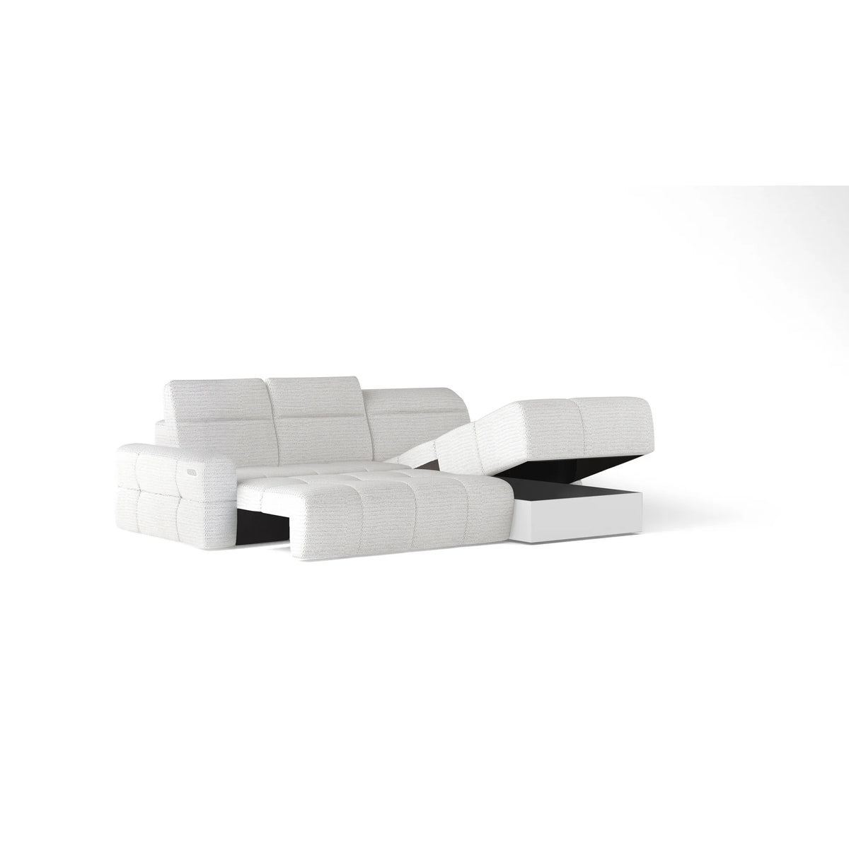 Coltar extensibil MATEO S, personalizabil materiale Oferta Avantaj, cu lada depozitare si tetiere reglabile, 273x183x99 cm