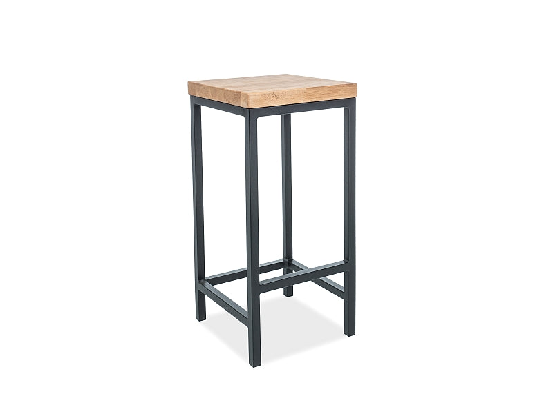 Scaun bar METRO H-1, stejar/negru, lemn/metal, 35x35x75 cm