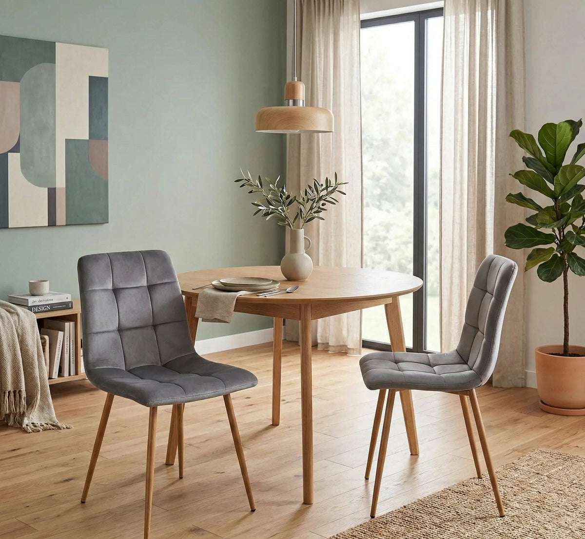 Scaun MILA D, gri/stejar, stofa catifelata/metal, 45x41x86 cm
