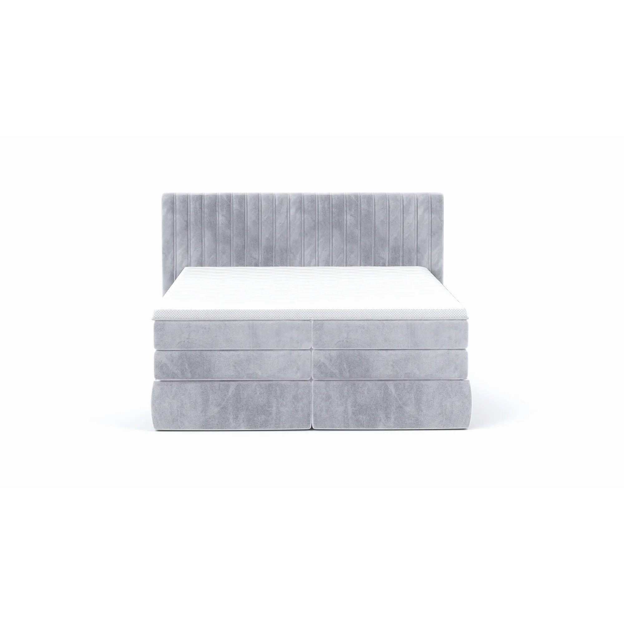 Pat boxspring MINOLA 140x200, personalizabil materiale gama Premium, cu saltele, topper si 2 lazi pentru depozitare