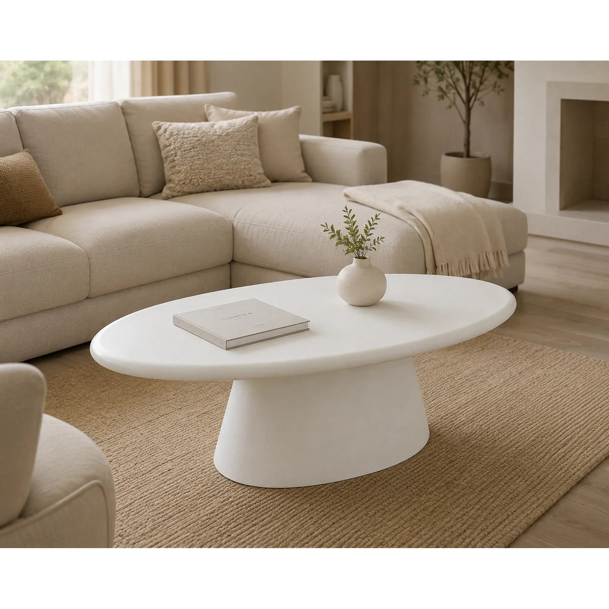 Măsuță cafea MAROCCO, ecru, MDF/microciment, 120x60x40 cm