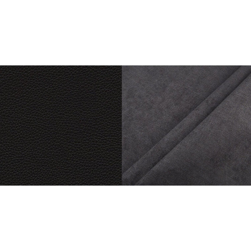 Coltar extensibil GRENADA, cu sezlongul pe partea dreapta, lada pentru depozitare, baza piele ecologica neagra MADRYT1100, sezut stofa gri inchis ORINOCO96 274x169x82 cm