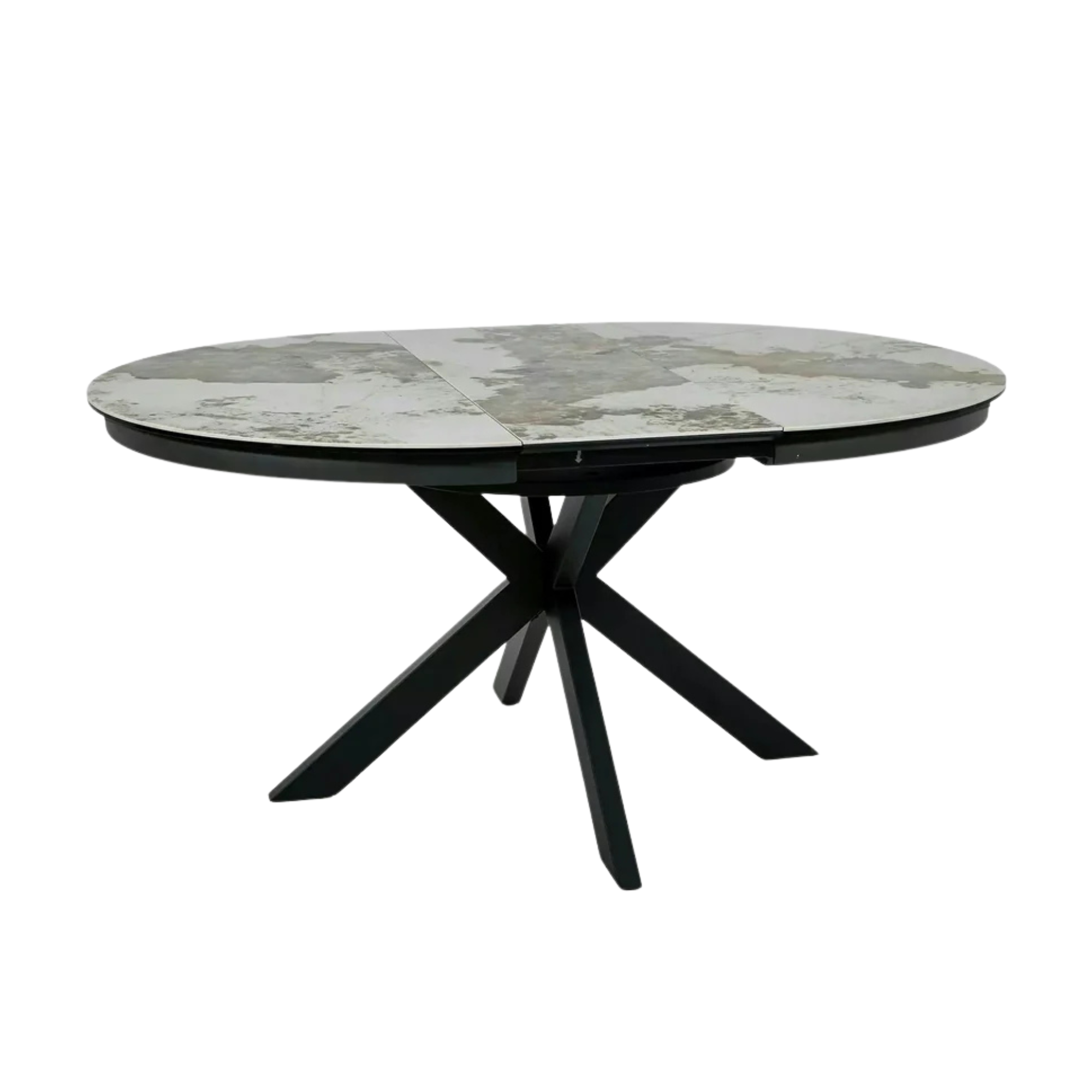 Masă extensibilă PORTO, alb lucios/negru, sticlă securizată/ceramică/metal, 120–160x120x76 cm