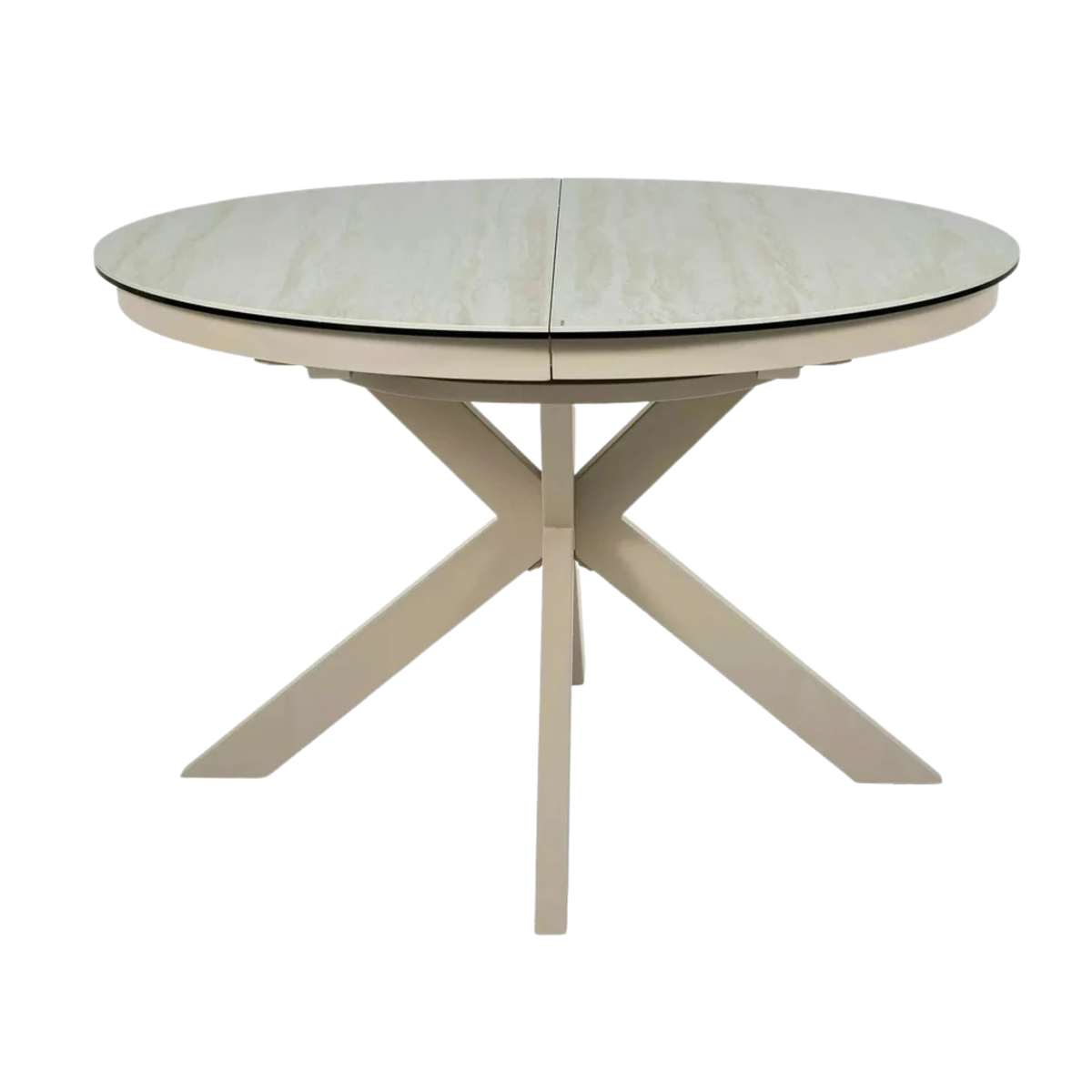 Masă extensibilă PORTO, bej mat/cașmir, sticlă securizată/ceramică/metal, 120–160x120x76 cm