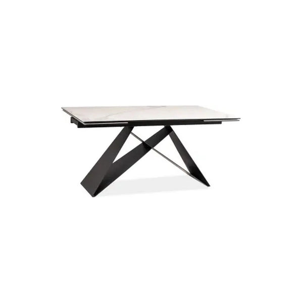 Masa extensibila WESTIN III, alb/negru, sticla/metal, 180-260x90x77 cm