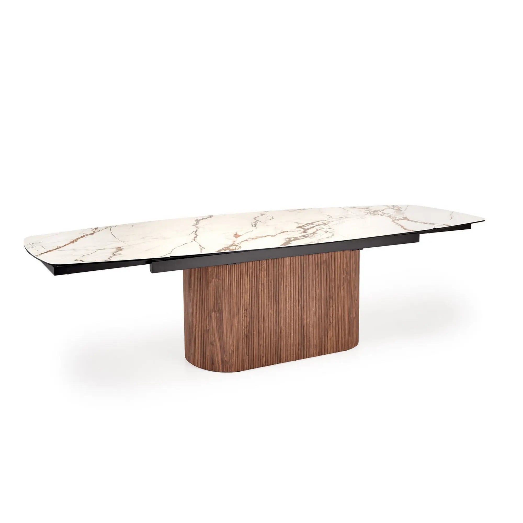 Masa extensibila FLAVOR, efect marmura alba/nuc, ceramica/sticla, 200/300x100x77 cm