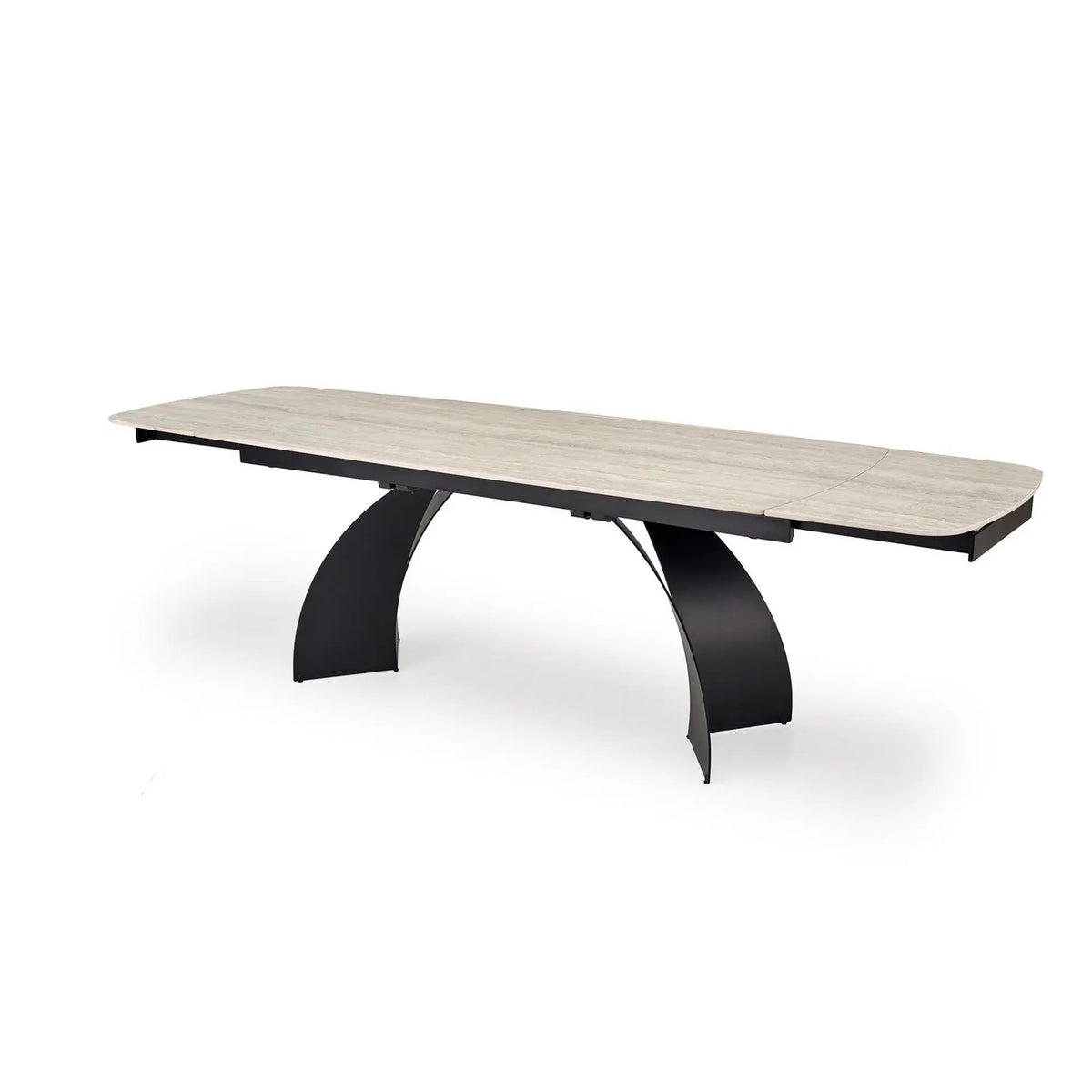 Masa extensibila VITRUS, travertin/negru, piatra sinterizata/metal, 180/260x90x76 cm