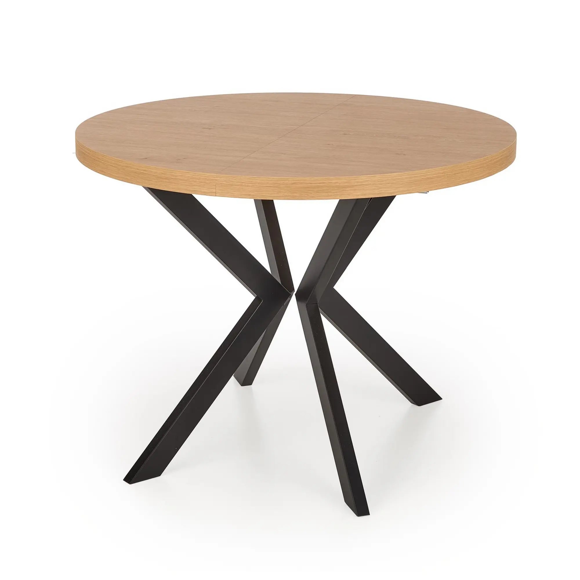 Masa extensibila mare PERONI, stejar auriu/negru, PAL furniruit/otel, 100/250x100x75 cm