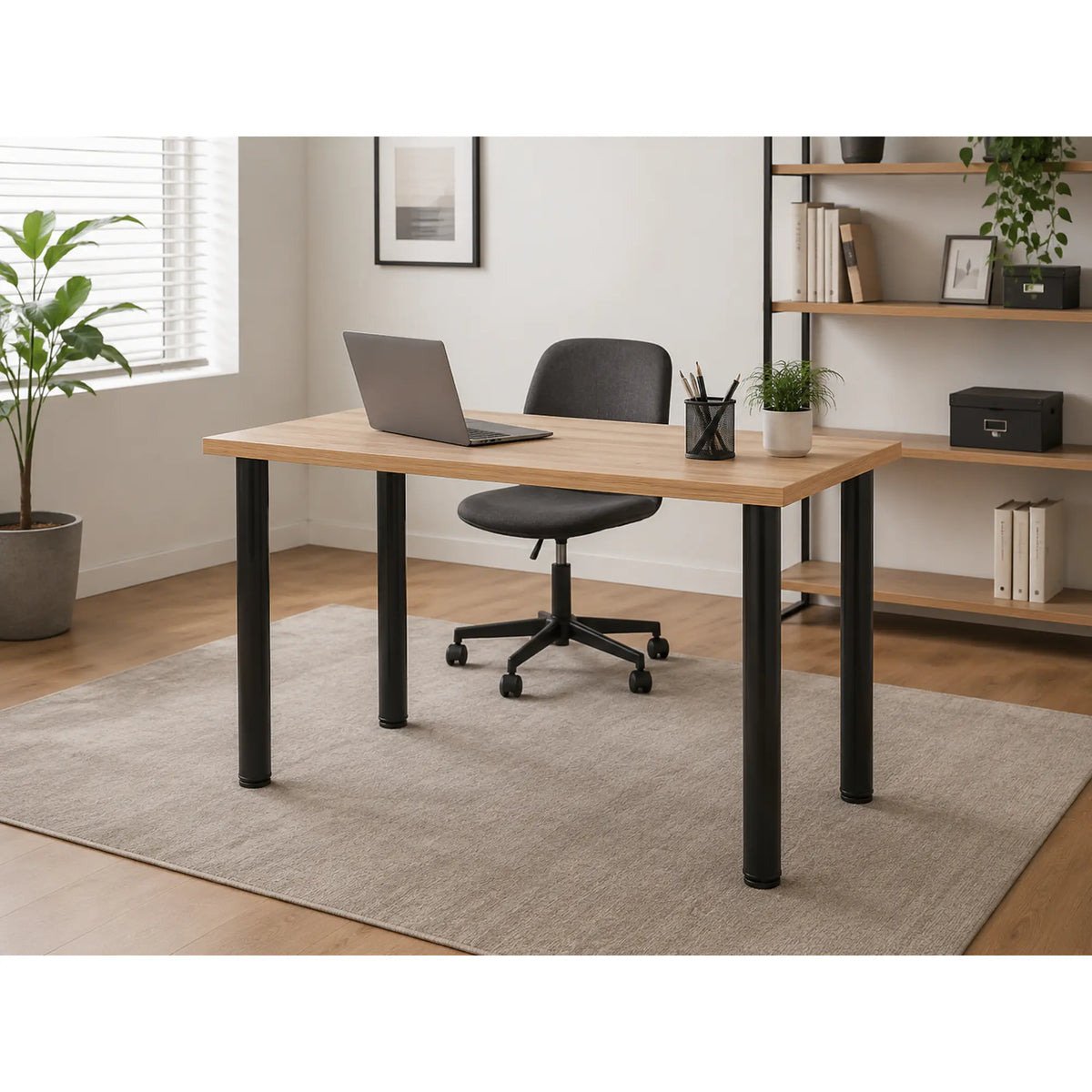 Masa MODEX 2, stejar/negru, PAL/otel, 120x68x75 cm