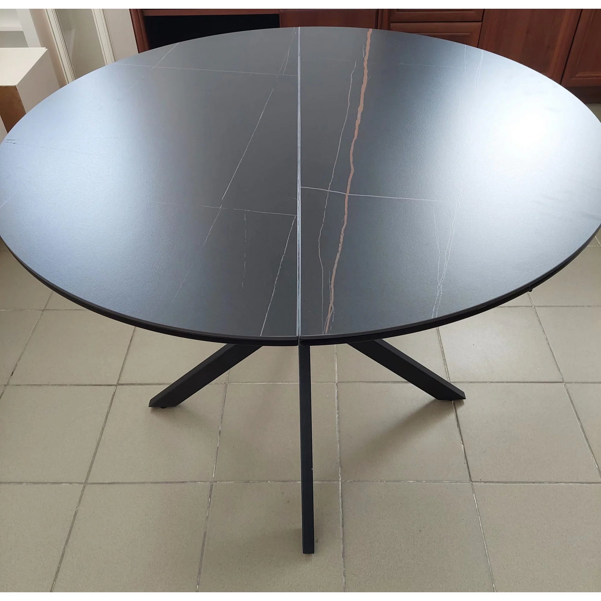 PRODUS RESIGILAT - Masa extensibila GASTON, negru, ceramica/metal, 100/135x100x76 cm