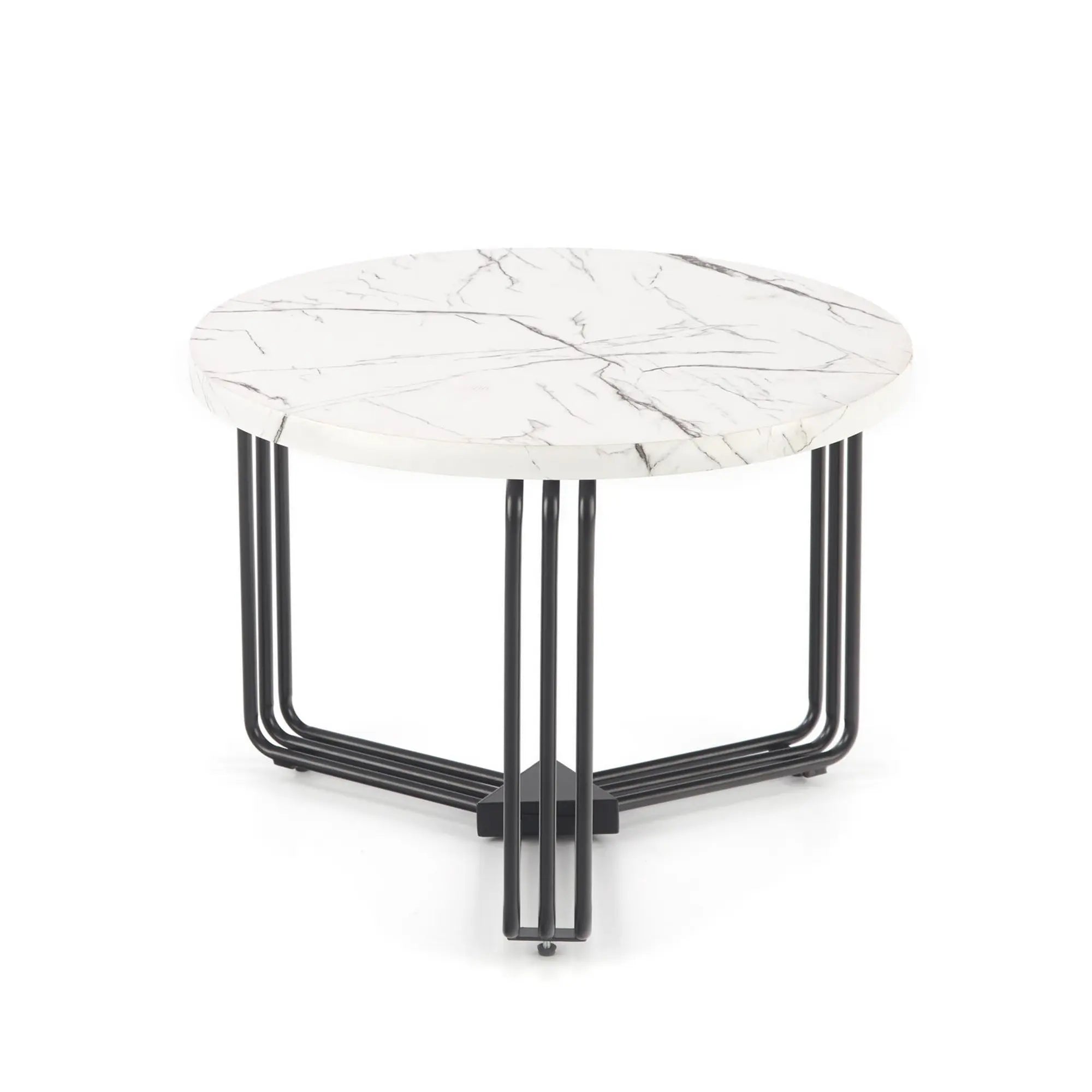Masuta cafea ANTICA M, alb cu efect de marmura/negru, 55x55x41 cm
