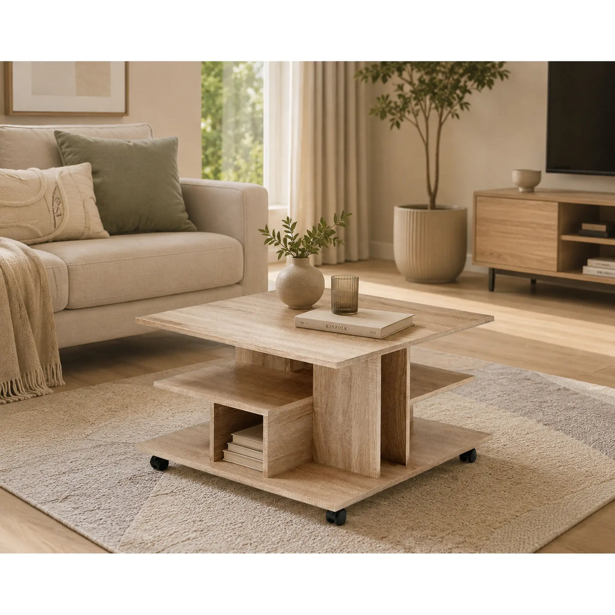 Masuta LEVKE LIGHT, stejar sonoma, PAL, 76x76x44 cm
