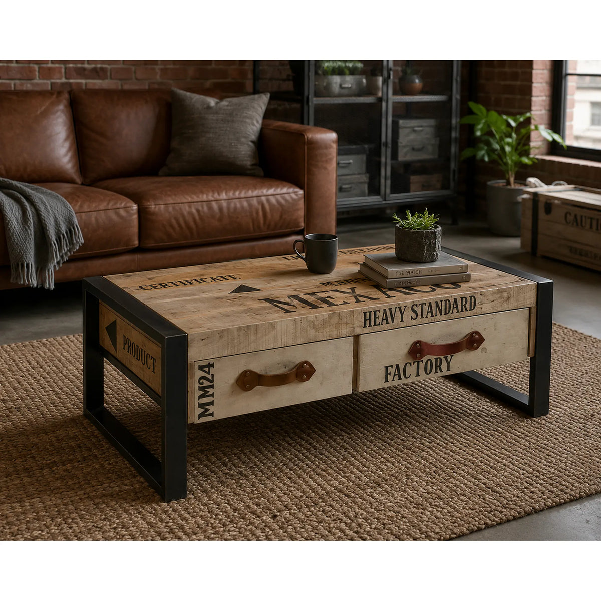 Masuta Mexaco, stejar/negru, lemn/metal, 115x60x40 cm