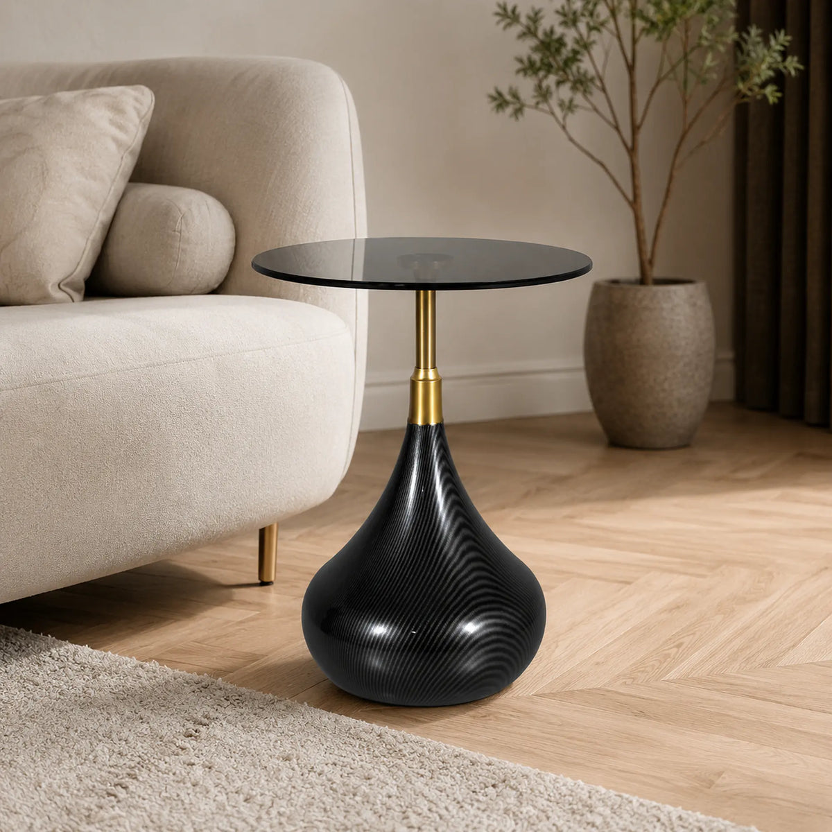 Masuta TAURUS, negru/auriu, sticla/metal, 40x40x54 cm