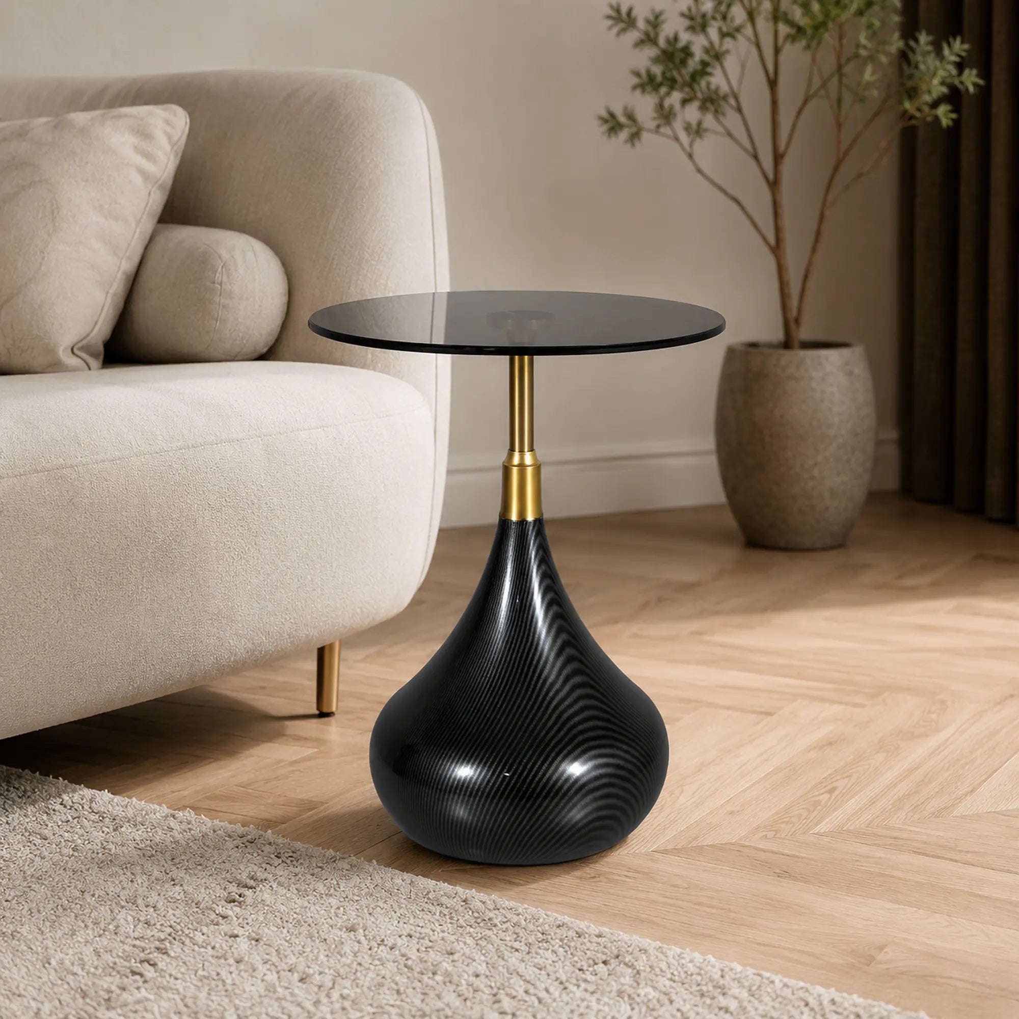 Masuta TAURUS, negru/auriu, sticla/metal, 40x40x54 cm