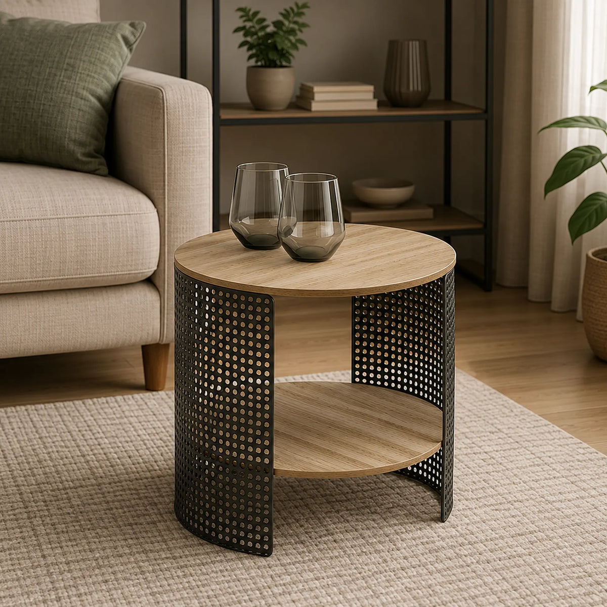 Masuta TRAFICA, stejar natural/negru, 41x41x41 cm