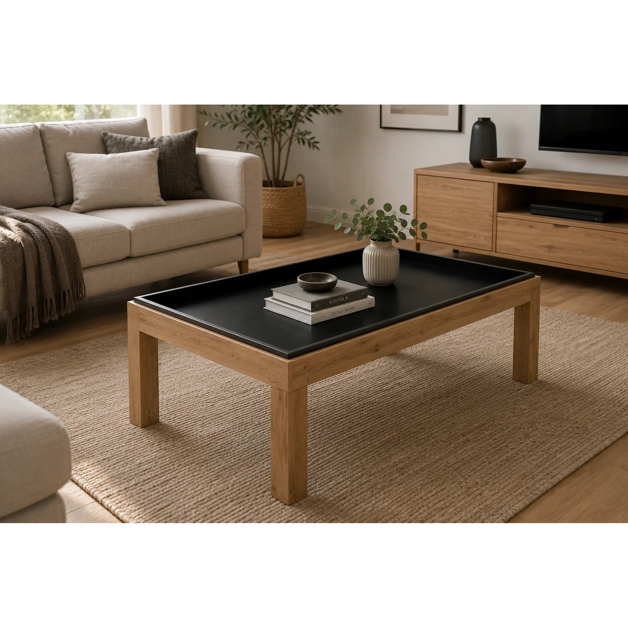 Masuta cafea AVERSA, stejar artisan/negru, PAL, 108x60x43 cm