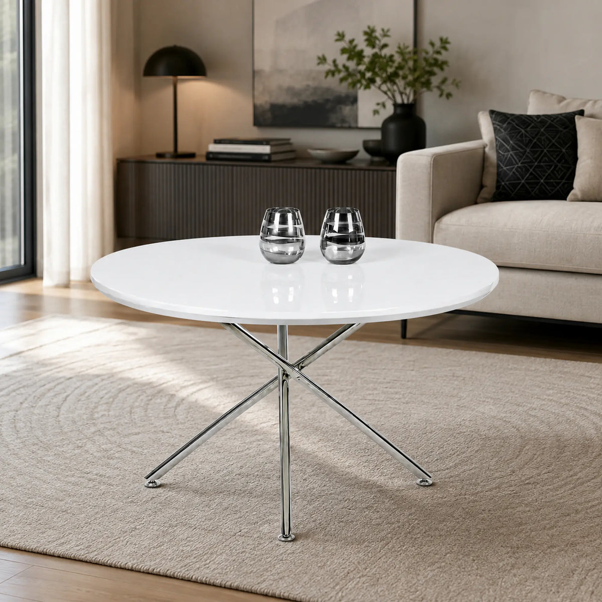 Masuta cafea CIRCLE, alb/crom, 80x80x48 cm