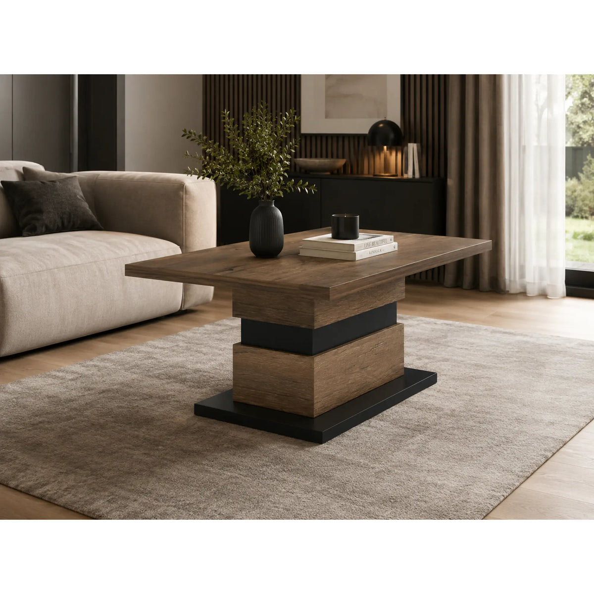 Masuta cafea DELIS T, stejar/negru, DTD laminat, 110x65x46 cm
