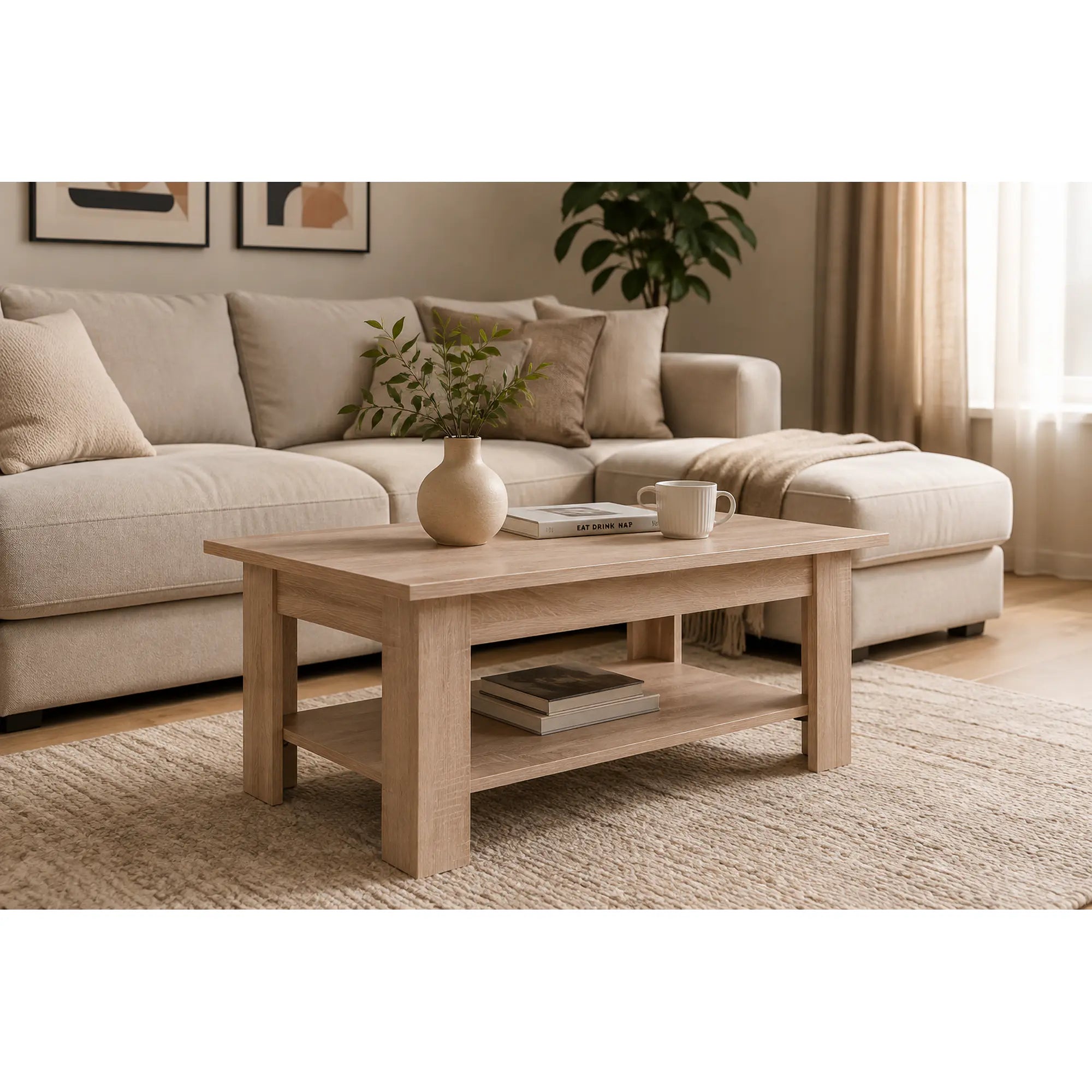 Masuta cafea GRAND tip 19, stejar sonoma, PAL laminat, 110x61x50 cm