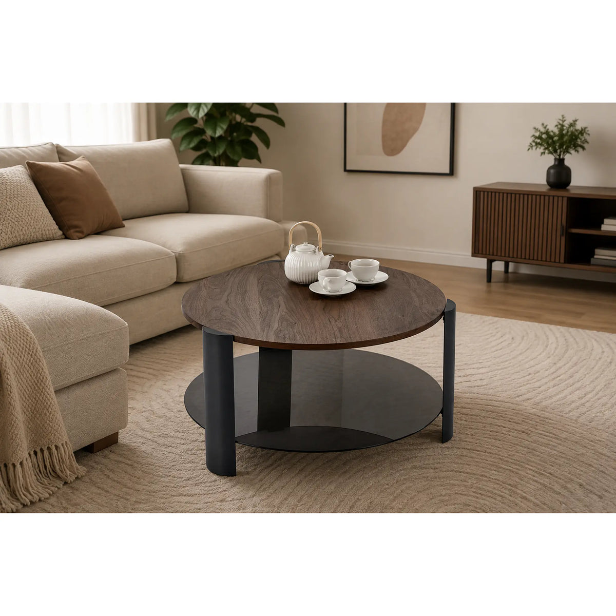 Masuta cafea LIRA, nuc/negru, 80x43 cm