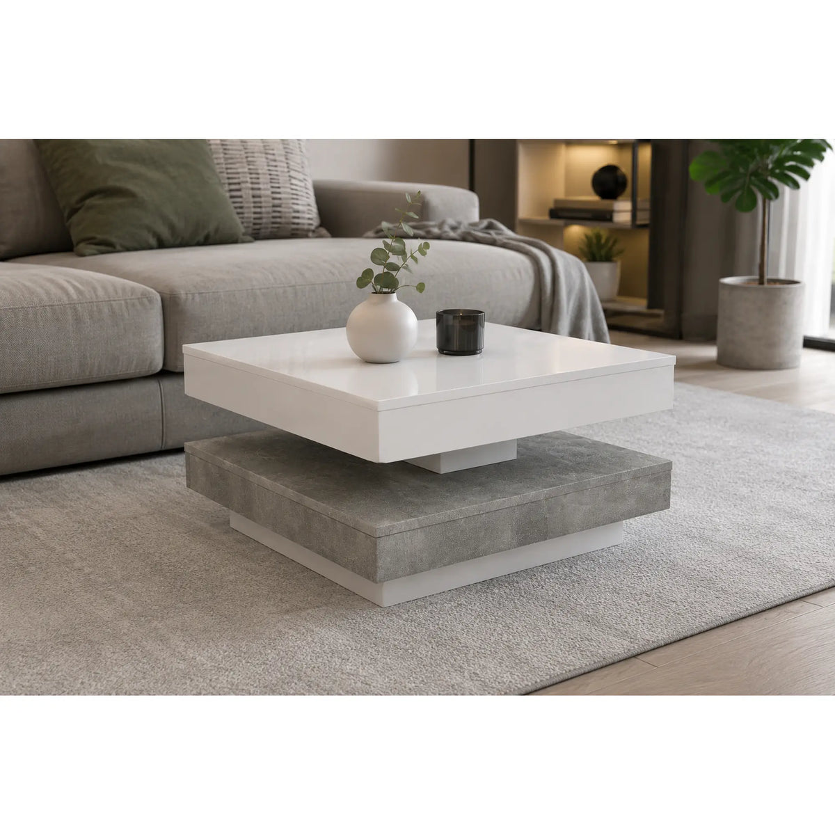 Masuta cafea MANDY, alb/gri beton, 70x70x34 cm