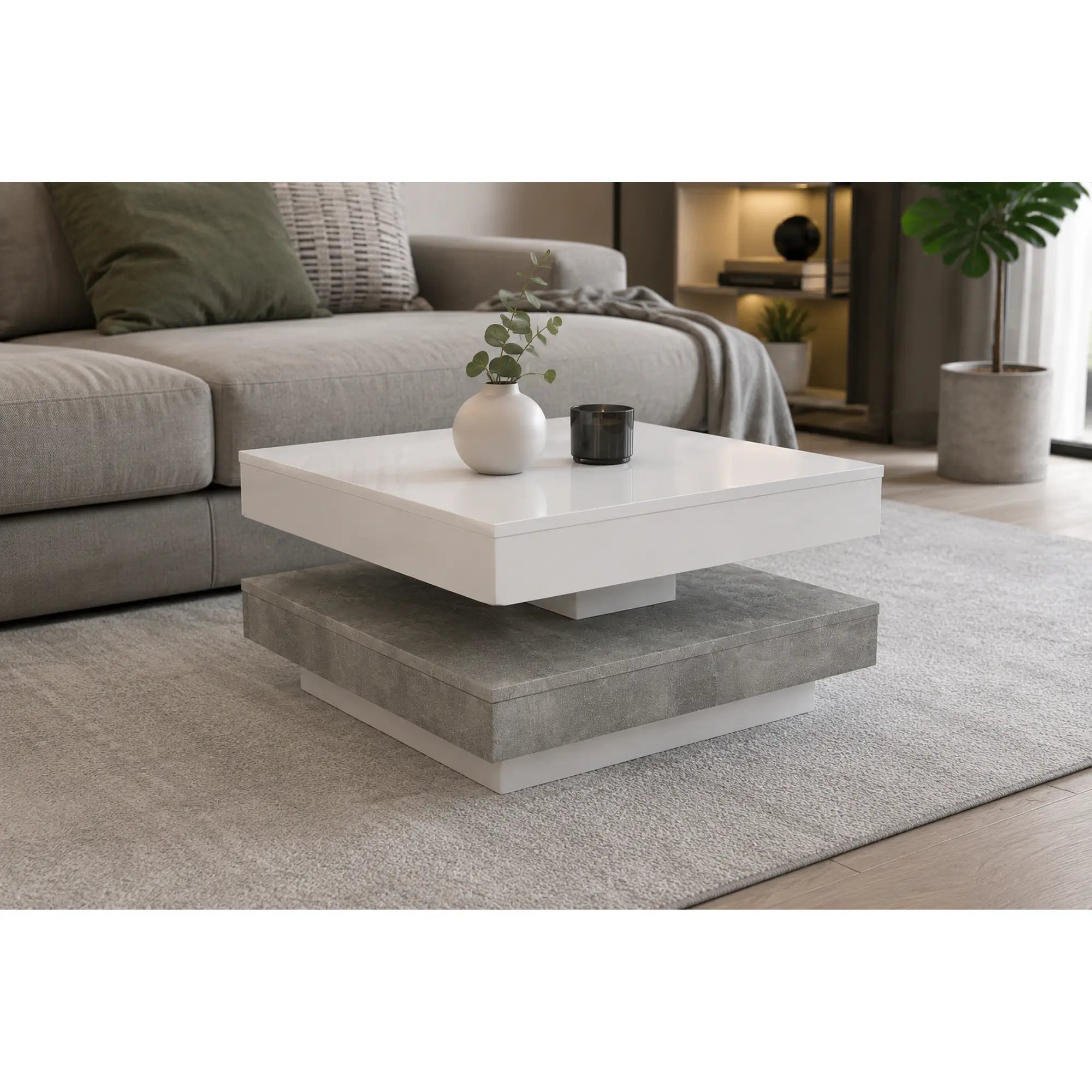 Masuta cafea MANDY, alb/gri beton, 70x70x34 cm