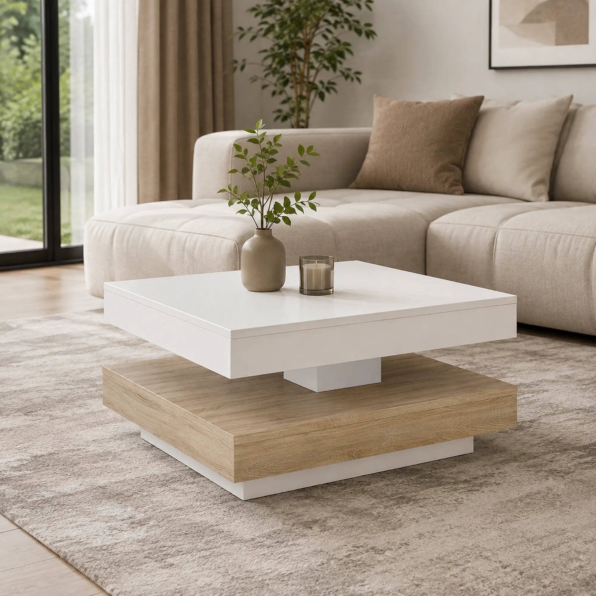 Masuta cafea MANDY, alb/stejar sonoma, 70x70x34 cm