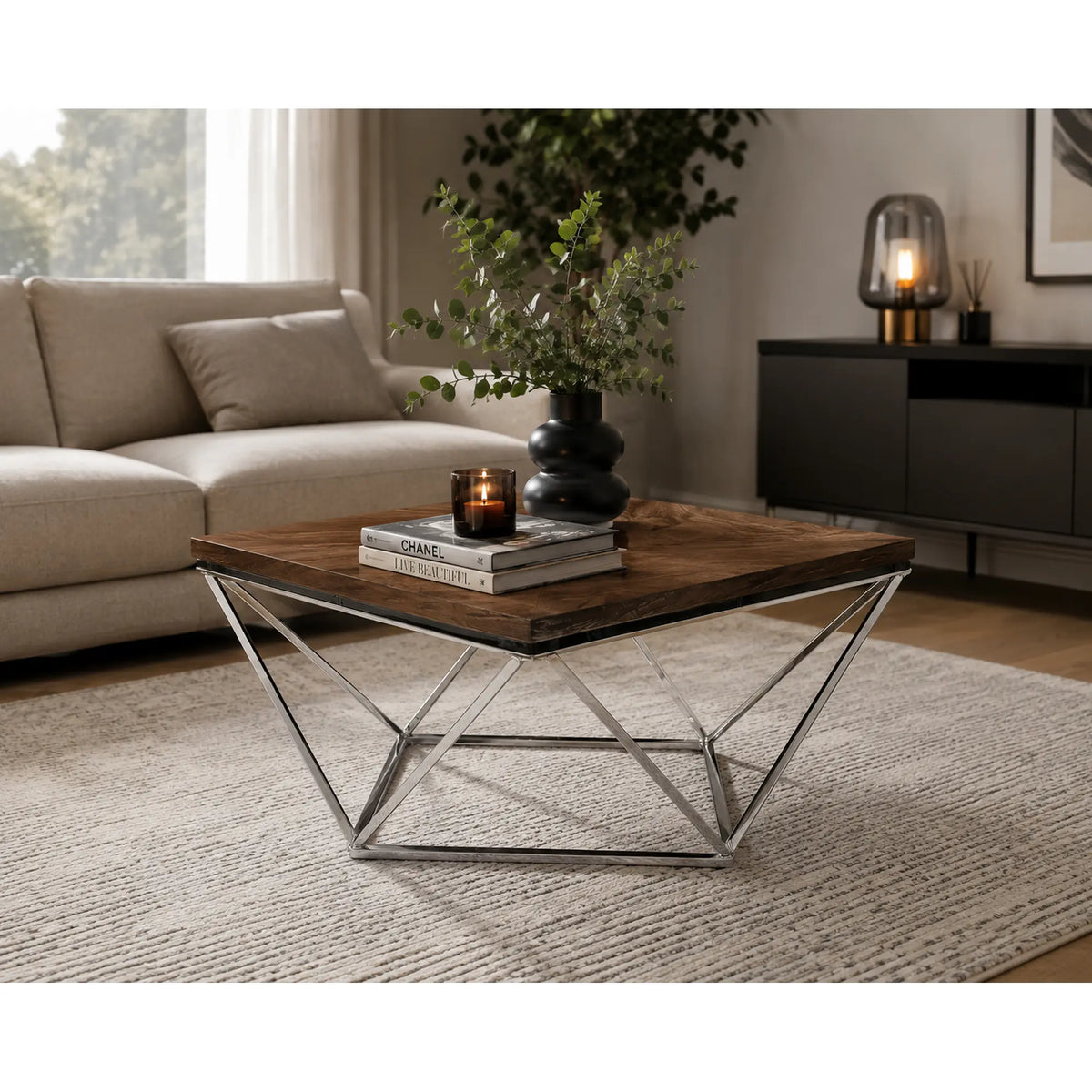 Masuta cafea SILVER A, nuc/argintiu, 80x80x45 cm