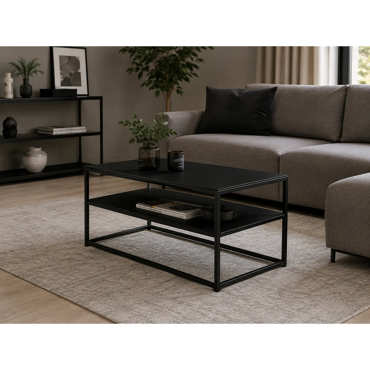 Masuta cafea Symphony A, negru, PAL laminat/metal, 90x50x42 cm