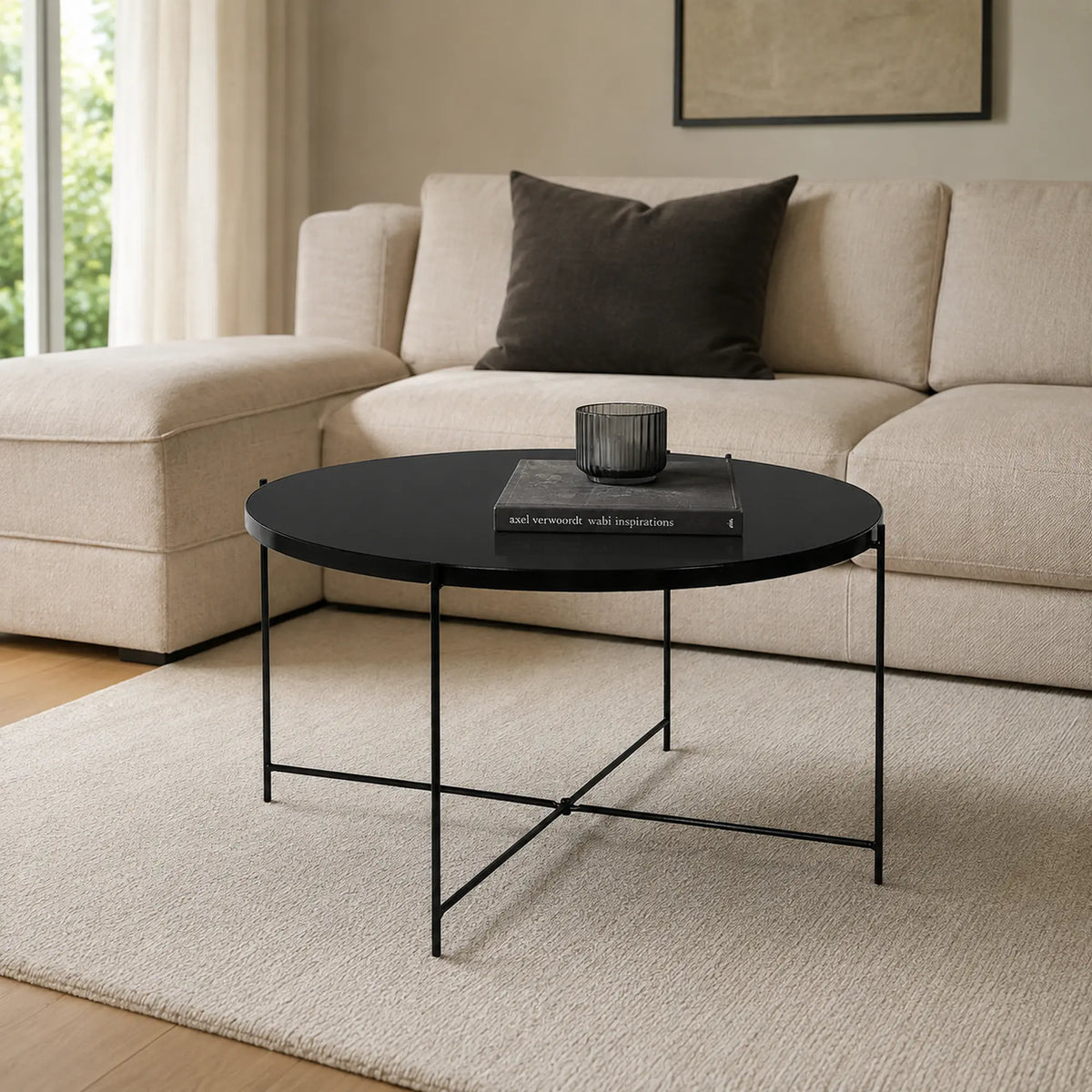 Masuta de cafea KURTIS, negru, sticla/metal, 60x60x40 cm