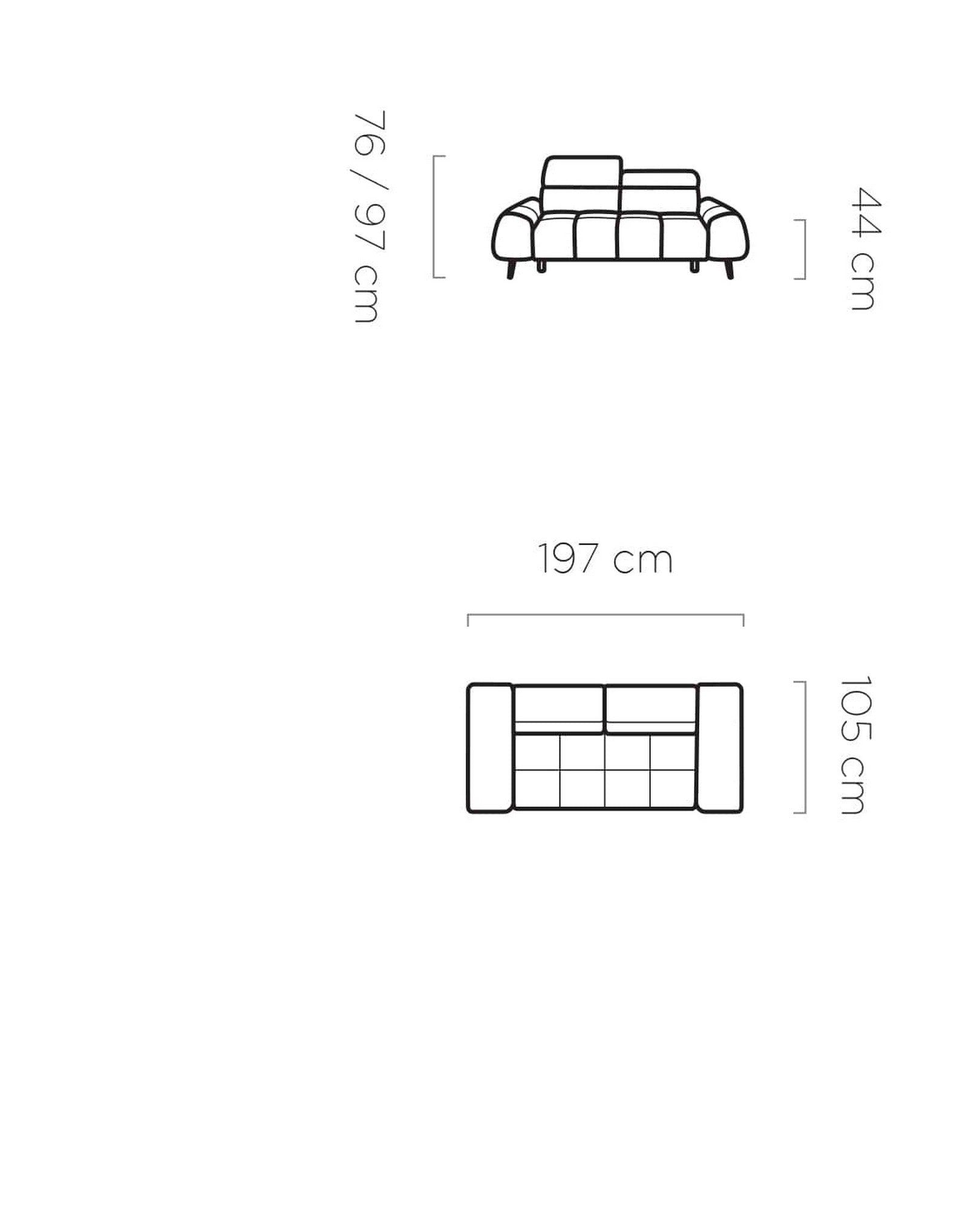 Canapea MAVEL 2, personalizabil materiale Gama Premium, cu reglaj electric, 197x105x97 cm