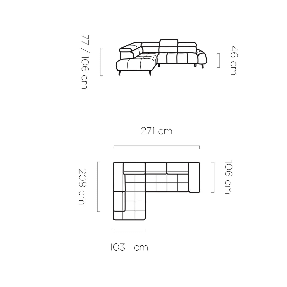 Coltar MAVEL L, personalizabil materiale Gama Premium, cu reglaj electric, 271x208x106 cm