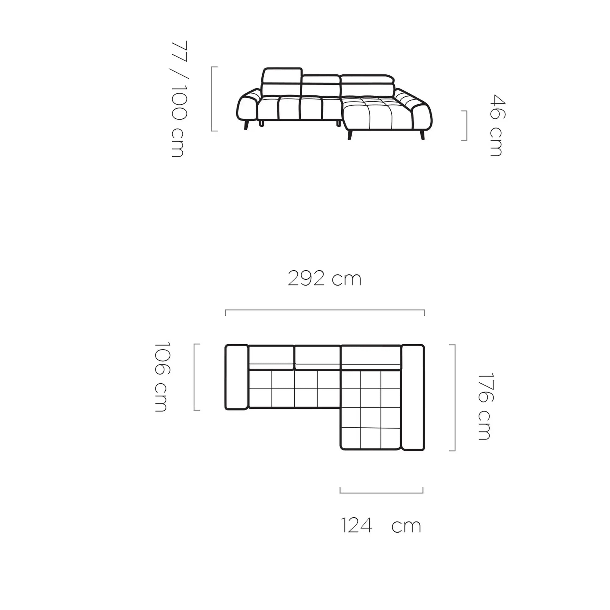 Coltar MAVEL S, personalizabil materiale Gama Premium, cu reglaj electric, 292x176x100 cm