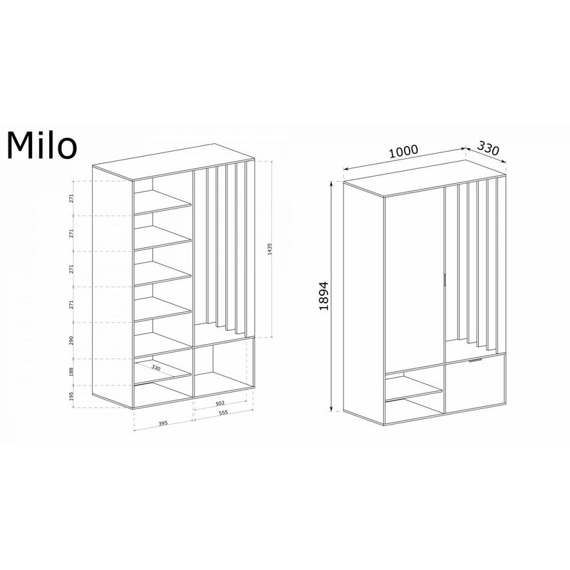 Mobilier hol MILO UNI, casmir, PAL laminat/metal, 100x33x189 cm