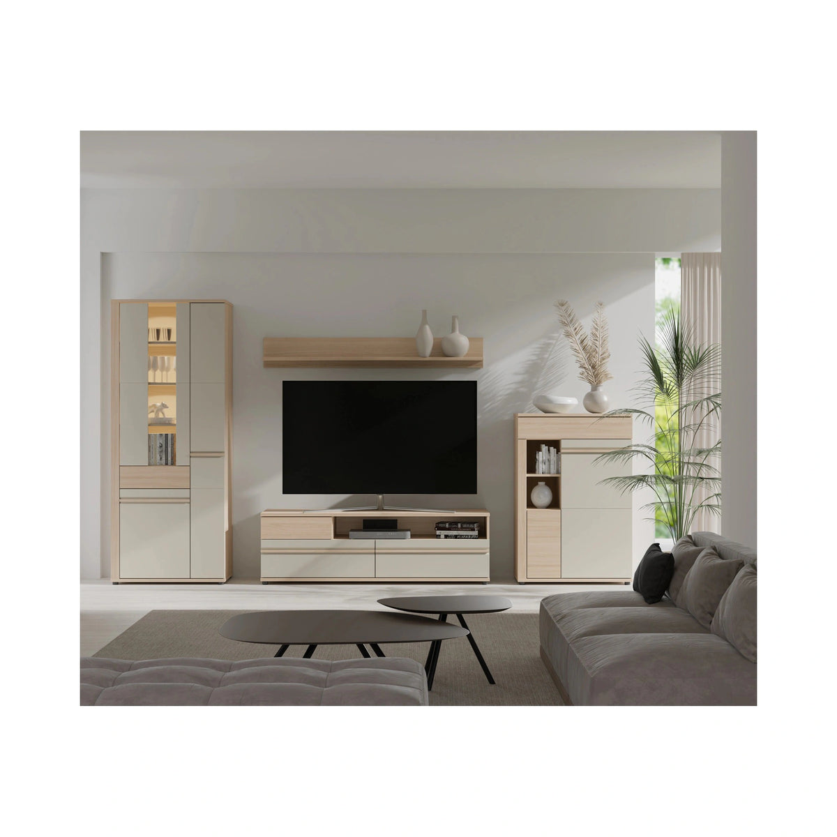 Mobila living led OSLO, stejar riva/casmir, PAL laminat, 4 piese