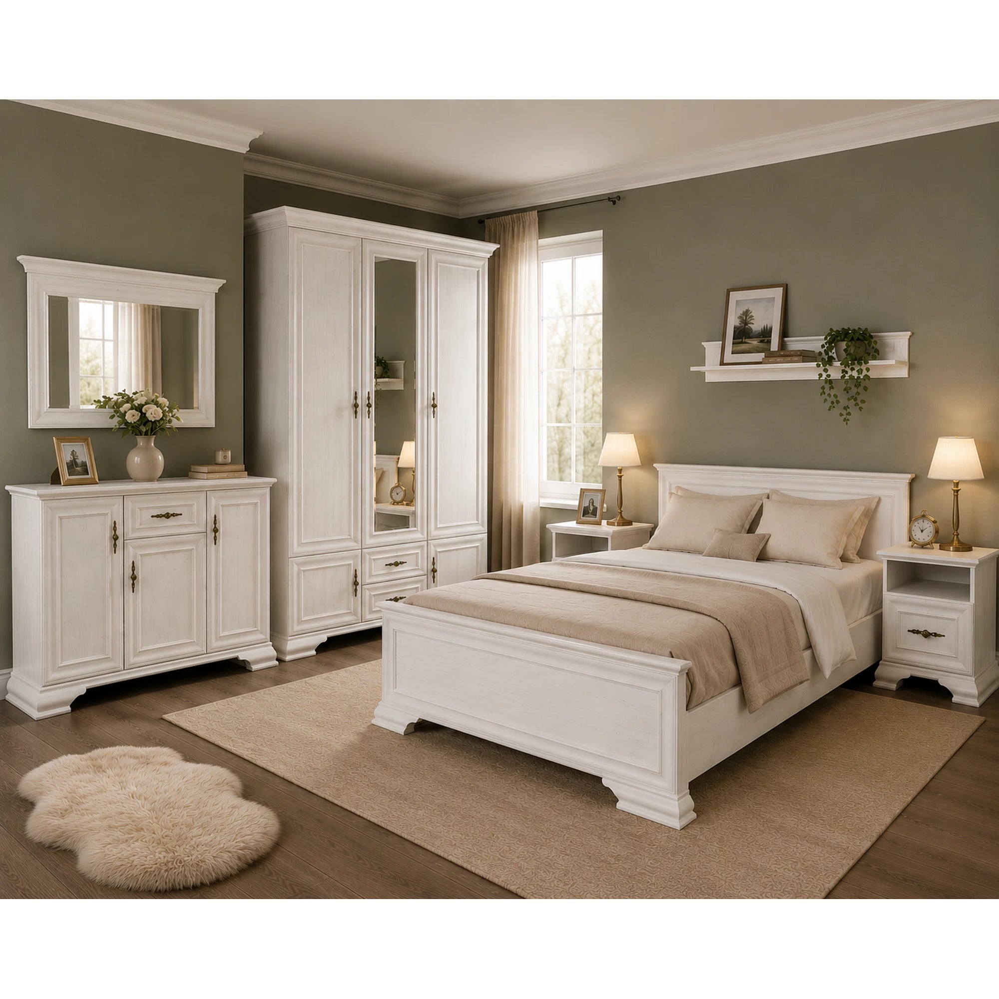 Mobilier de dormitor IRYS, pin alb anderson, PAL laminat, 7 piese